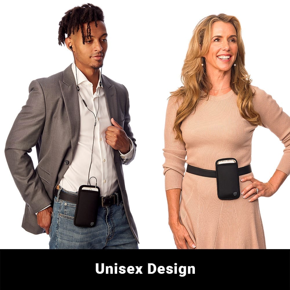 Model wearing SYB phone pouch across the body