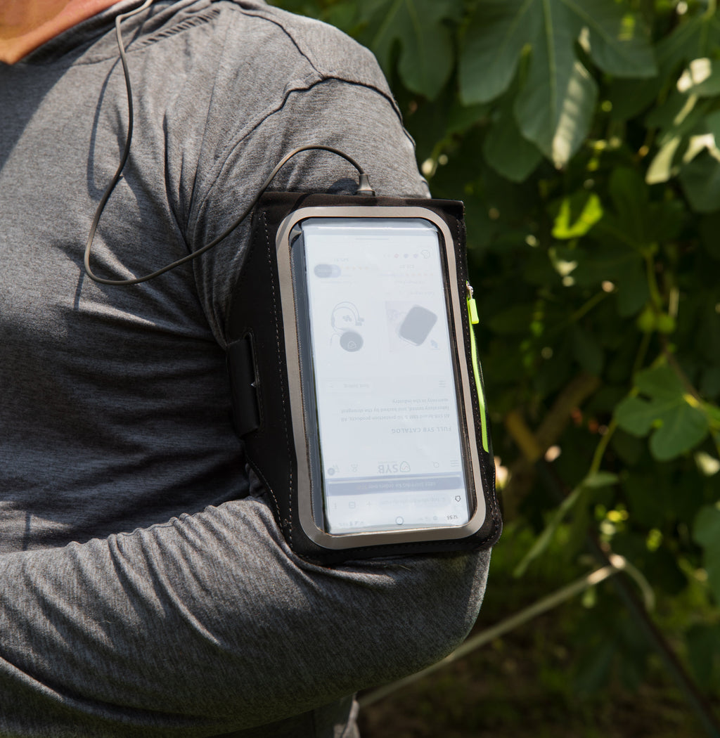 SYB arm band phone pouch worn on arm during workout