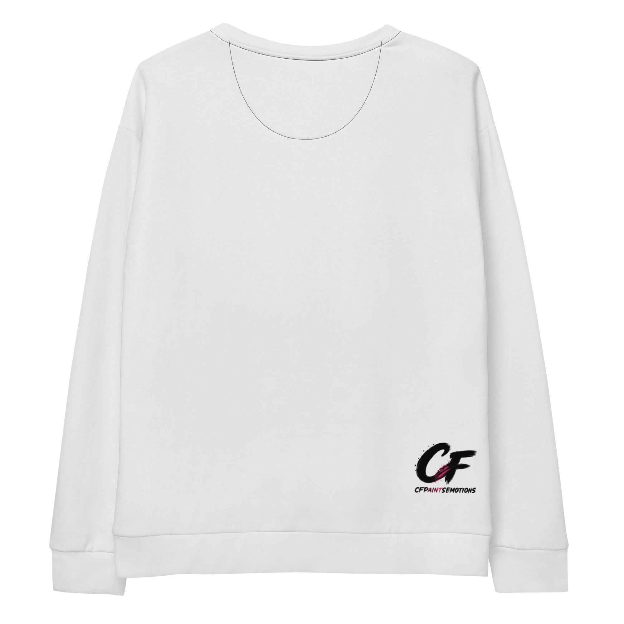 All-over print unisex sweatshirt in white, detail back view