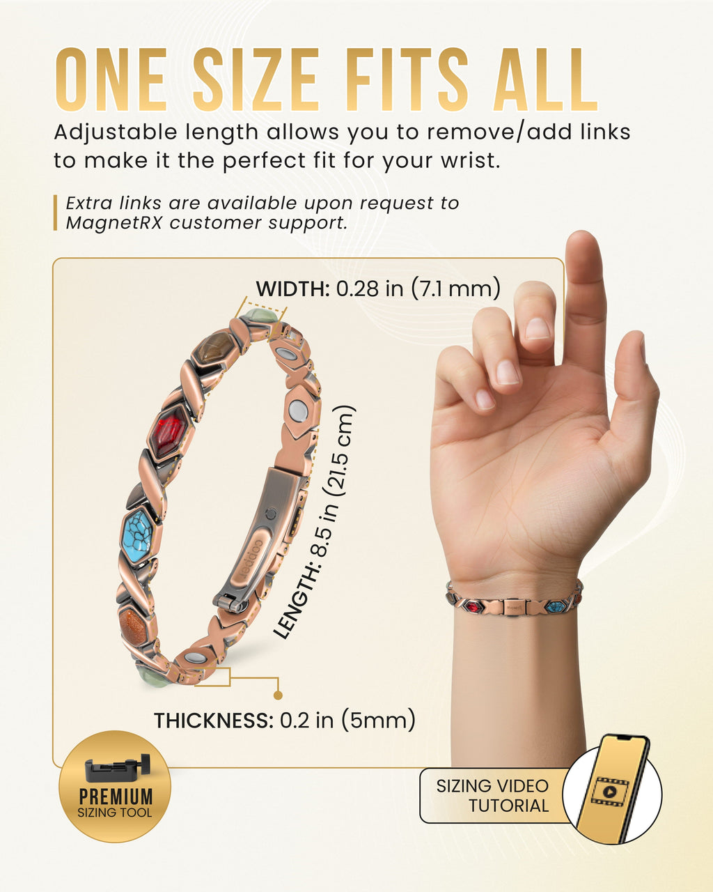 Women's copper magnetic bracelet with mixed stones, clasp detail