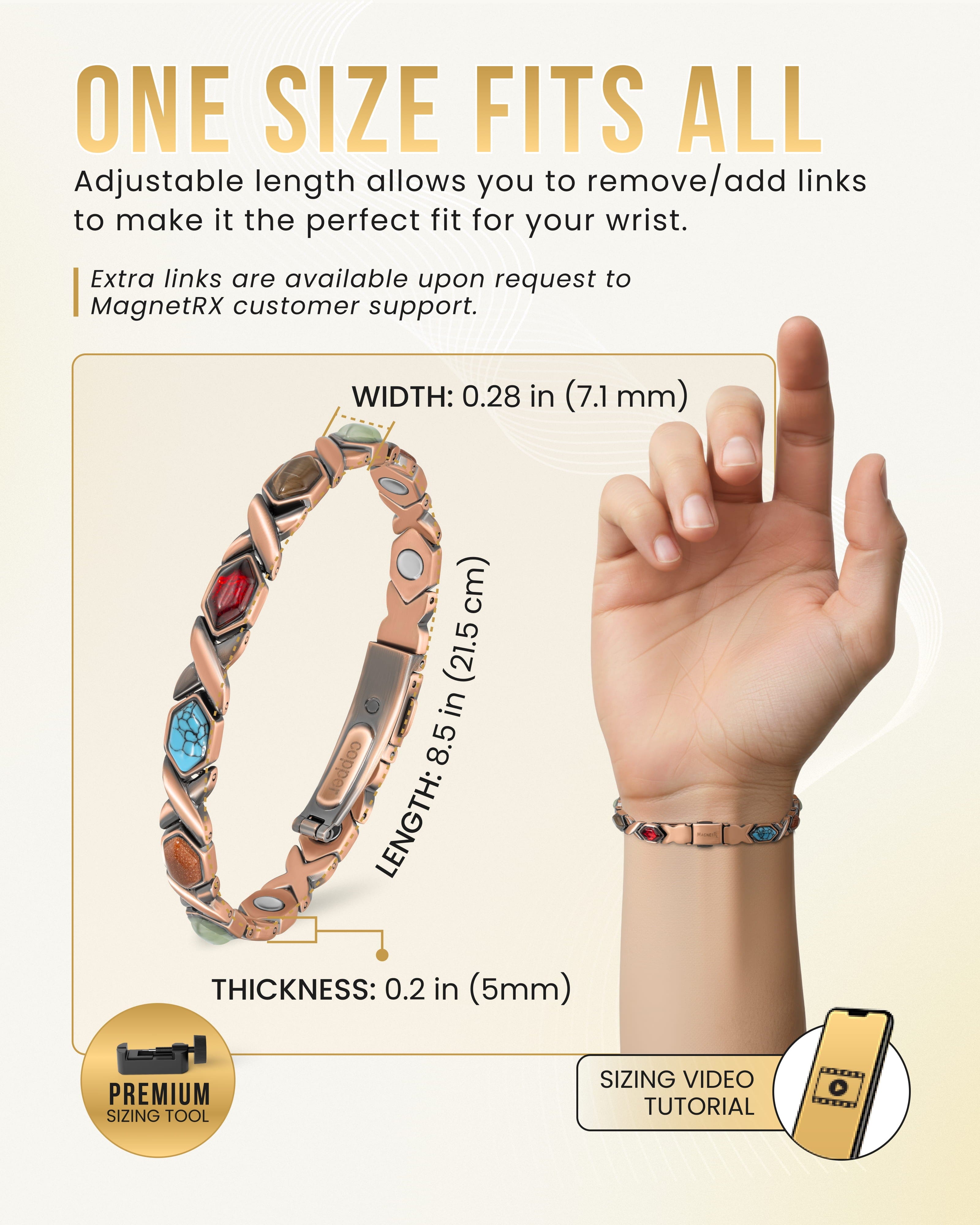 Women's copper magnetic bracelet with mixed stones, clasp detail