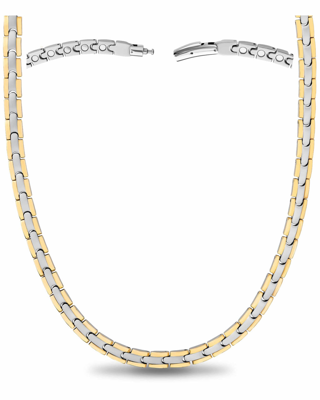 Titanium magnetic therapy necklace in silver and gold, main view