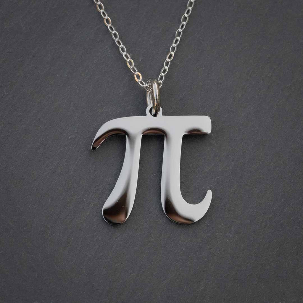 Pi necklace in silver, close-up detail