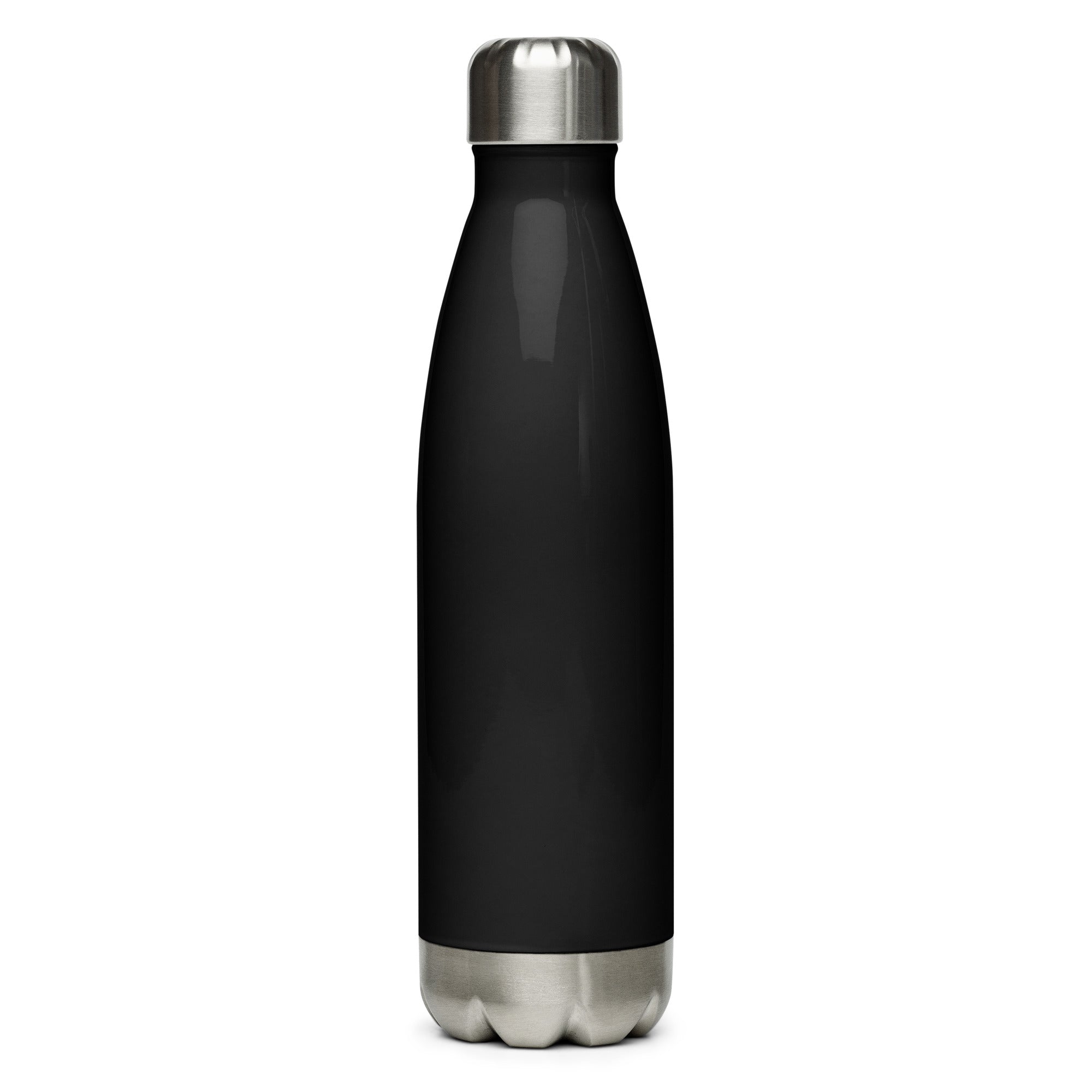 17oz stainless steel water bottle in black, back view
