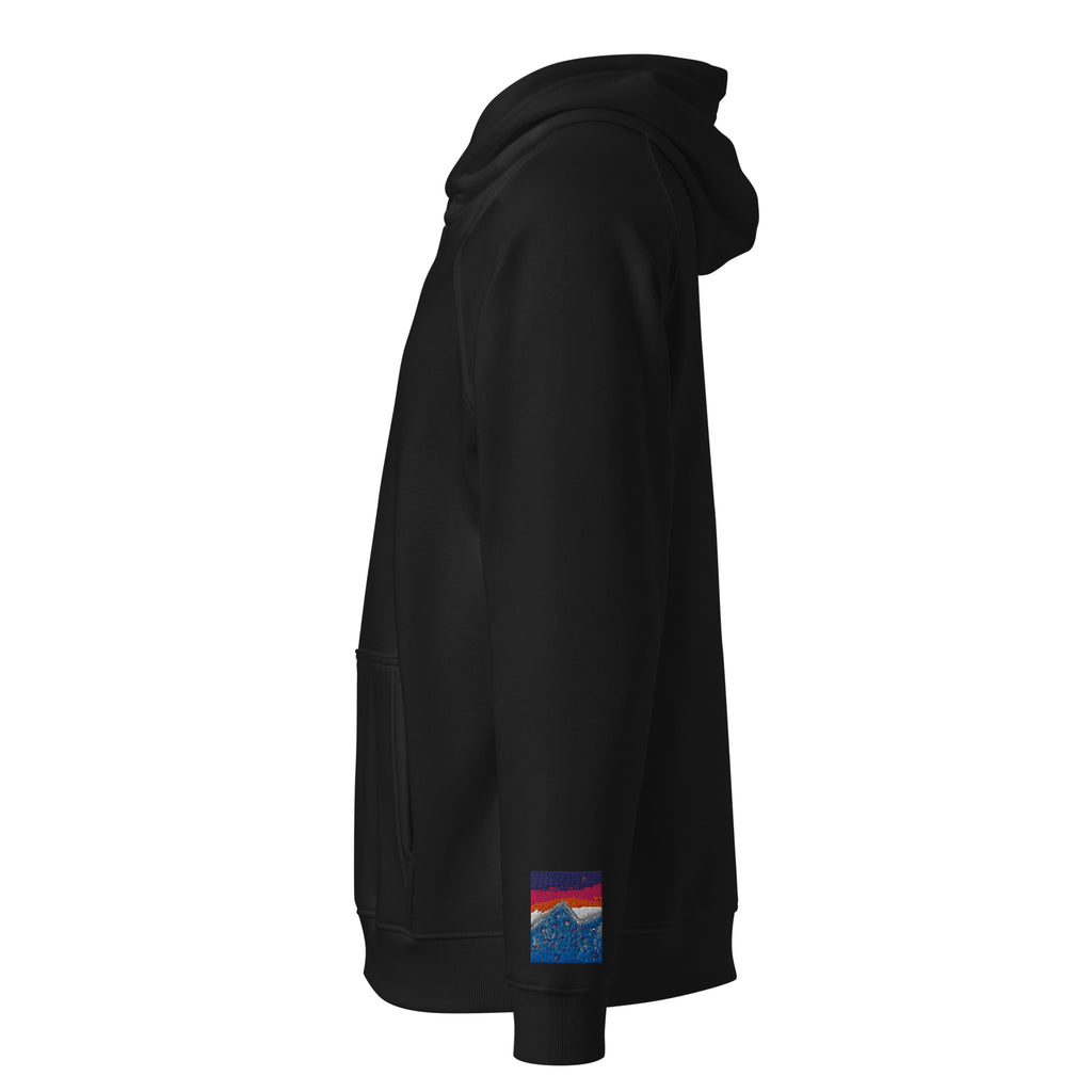 Unisex eco raglan hoodie in black, left side view