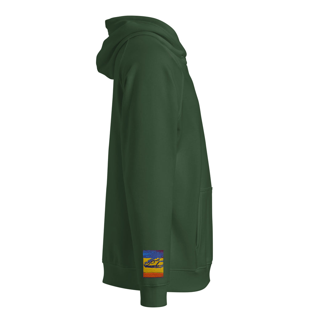 Unisex eco raglan hoodie in bottle green, right side view