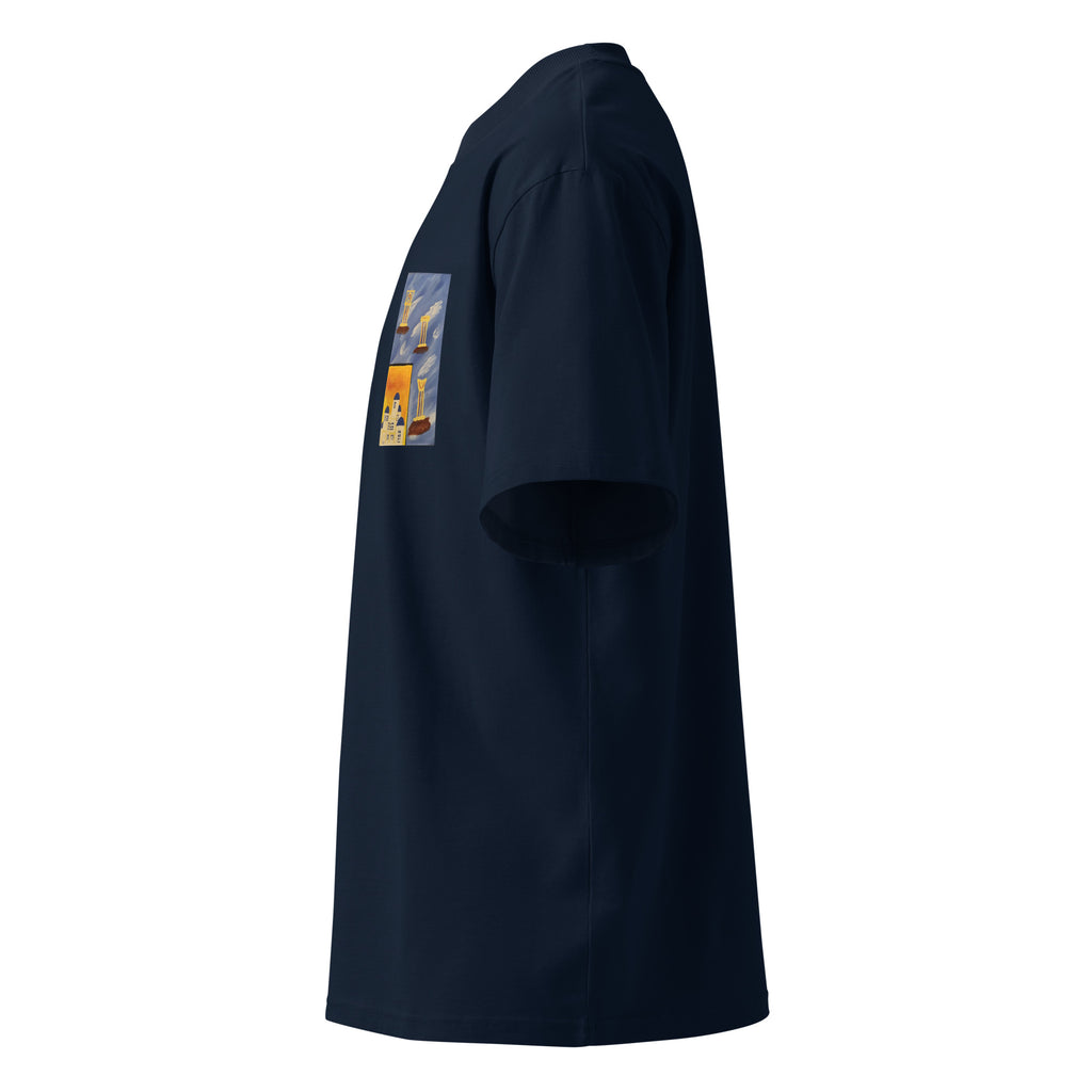 Organic oversized high-neck t-shirt in French navy, left side view