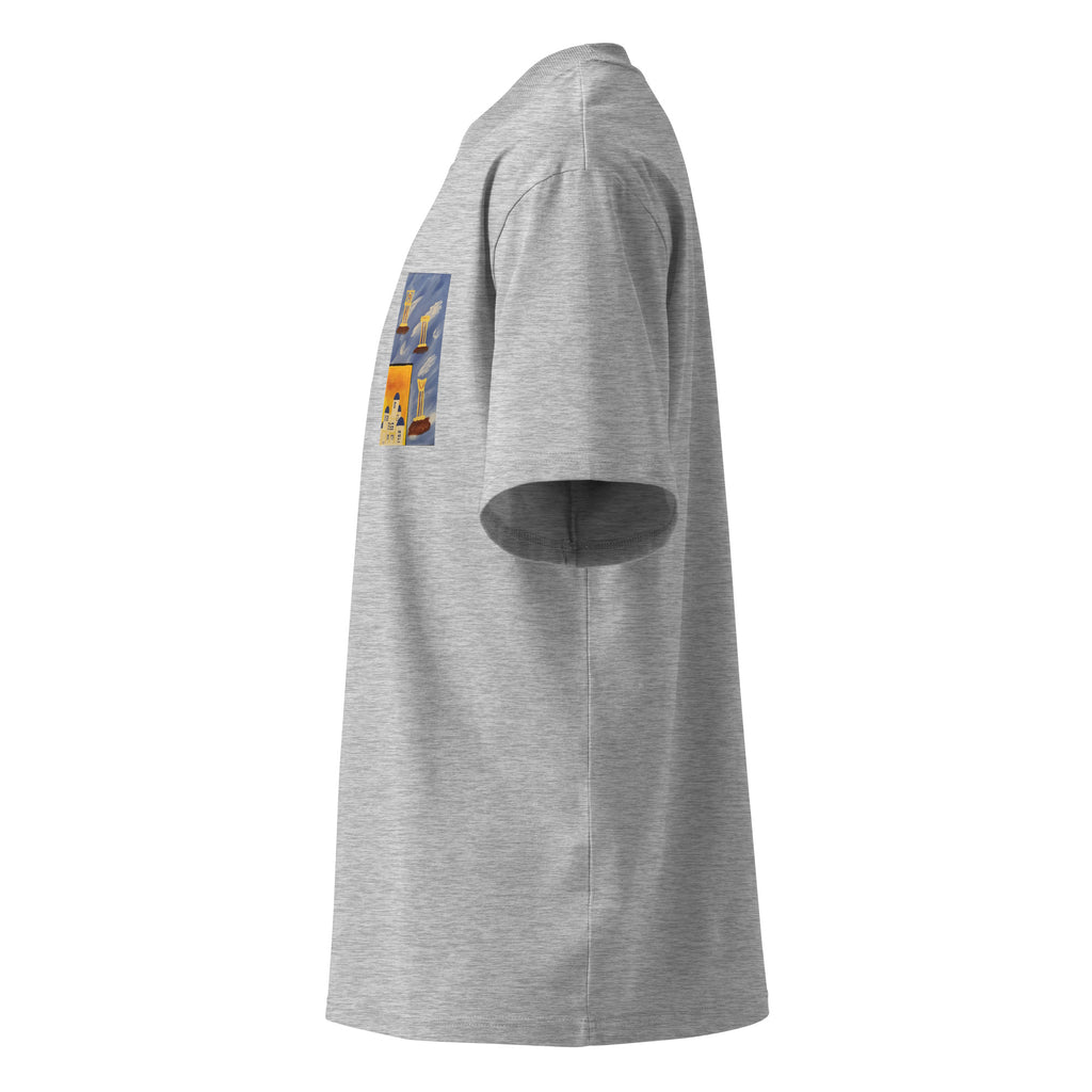 Organic oversized high-neck t-shirt in heather grey, left side view