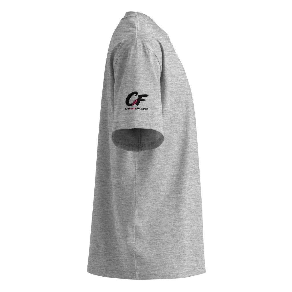 Organic oversized high-neck t-shirt in heather grey, right side view