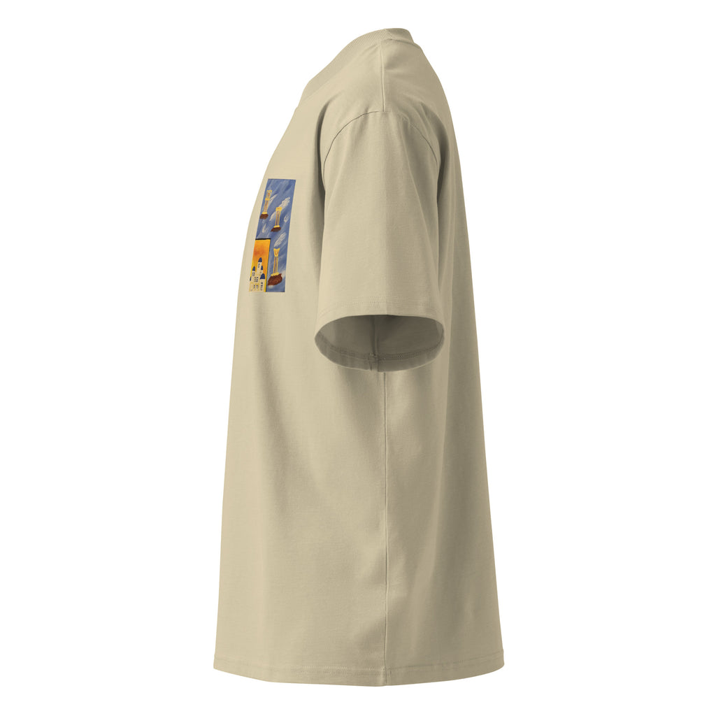Organic oversized high-neck t-shirt in stone, left side view