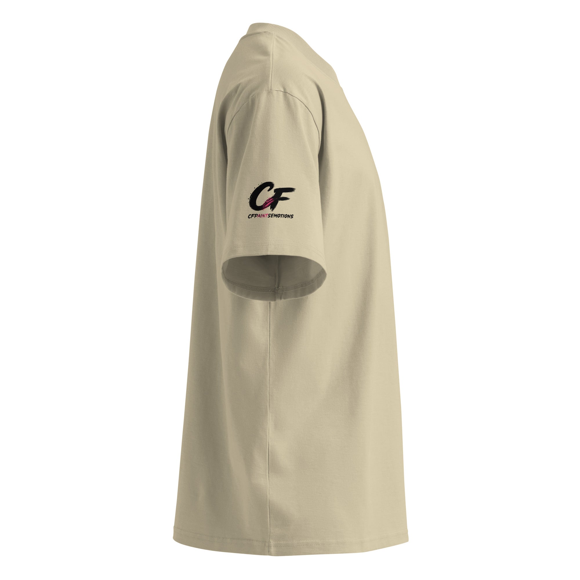 Organic oversized high-neck t-shirt in stone, right side view