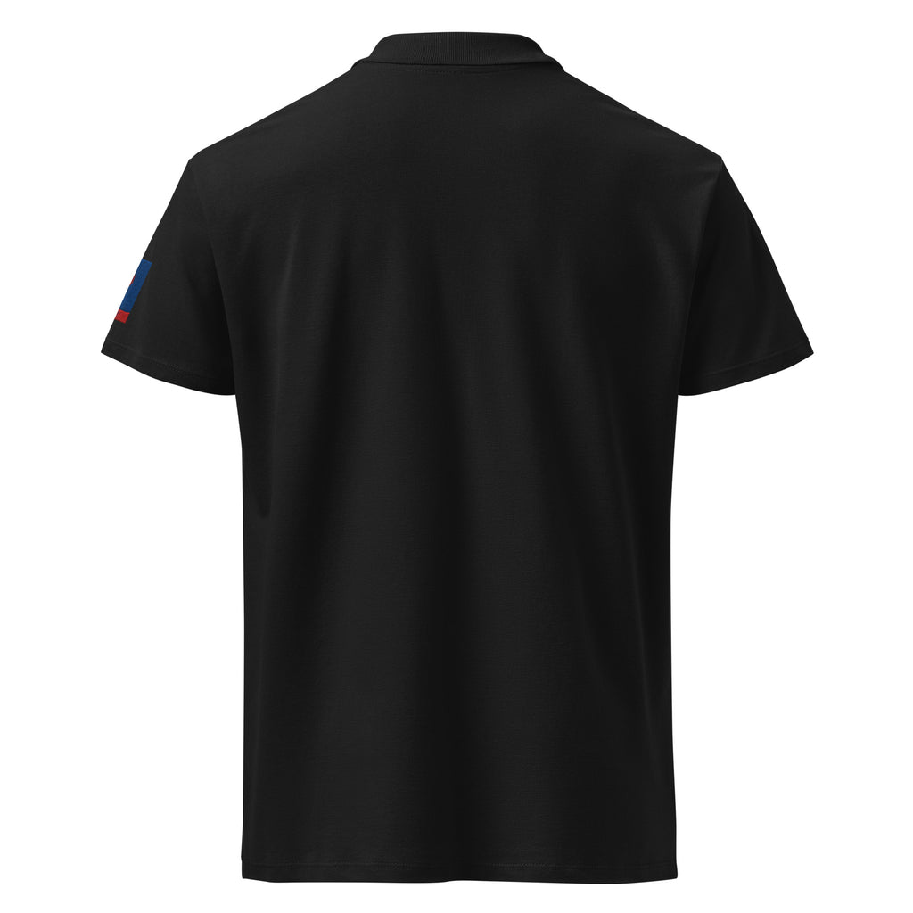 Premium pique polo shirt in black, back view