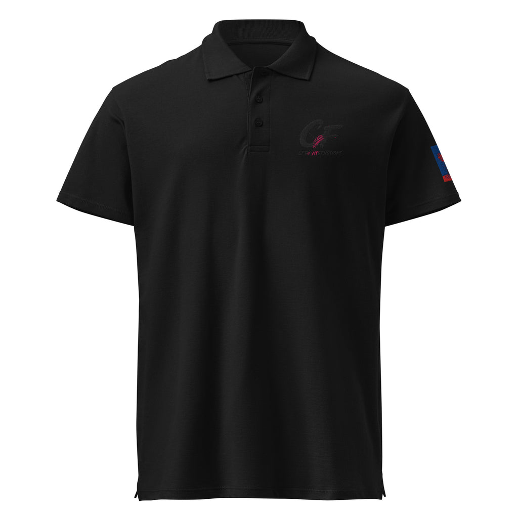 Premium pique polo shirt in black, front view