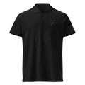 Premium pique polo shirt in black, front view