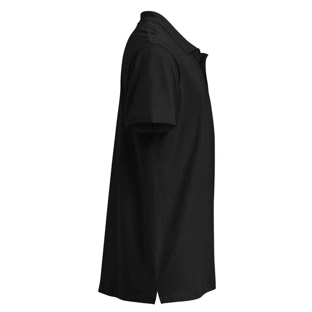 Premium pique polo shirt in black, right side view