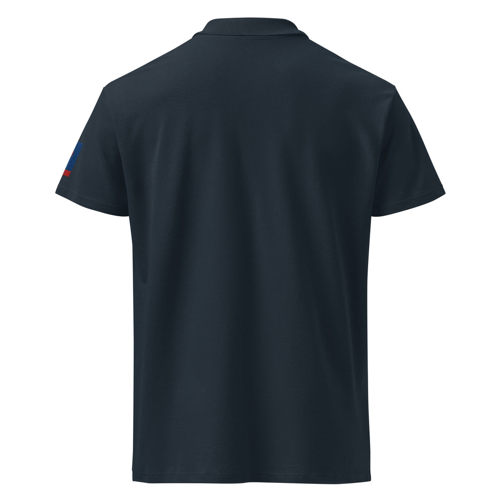 Premium pique polo shirt in navy, back view