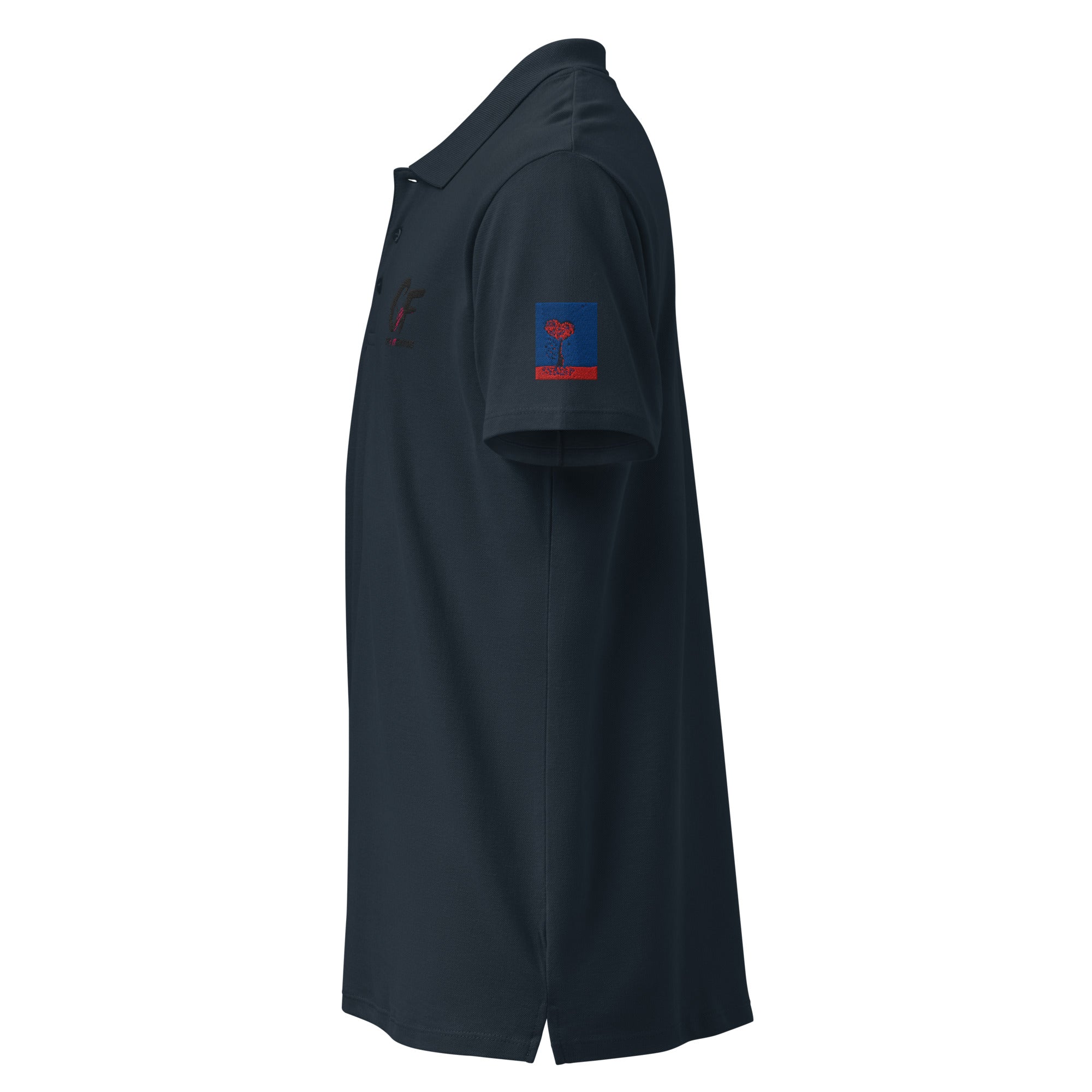 Premium pique polo shirt in navy, left side view