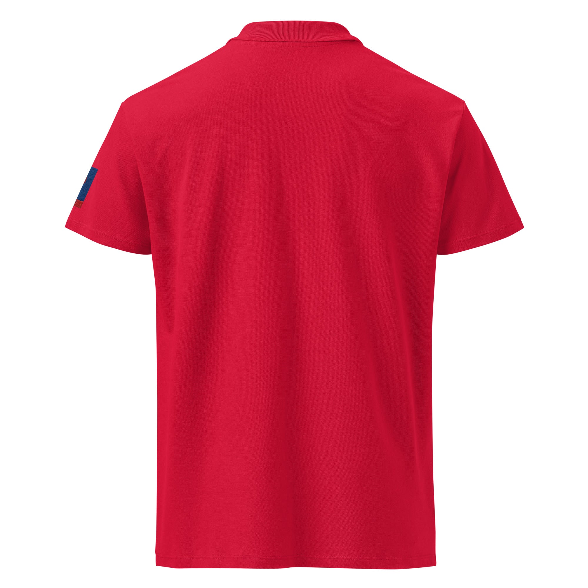 Premium pique polo shirt in red, back view