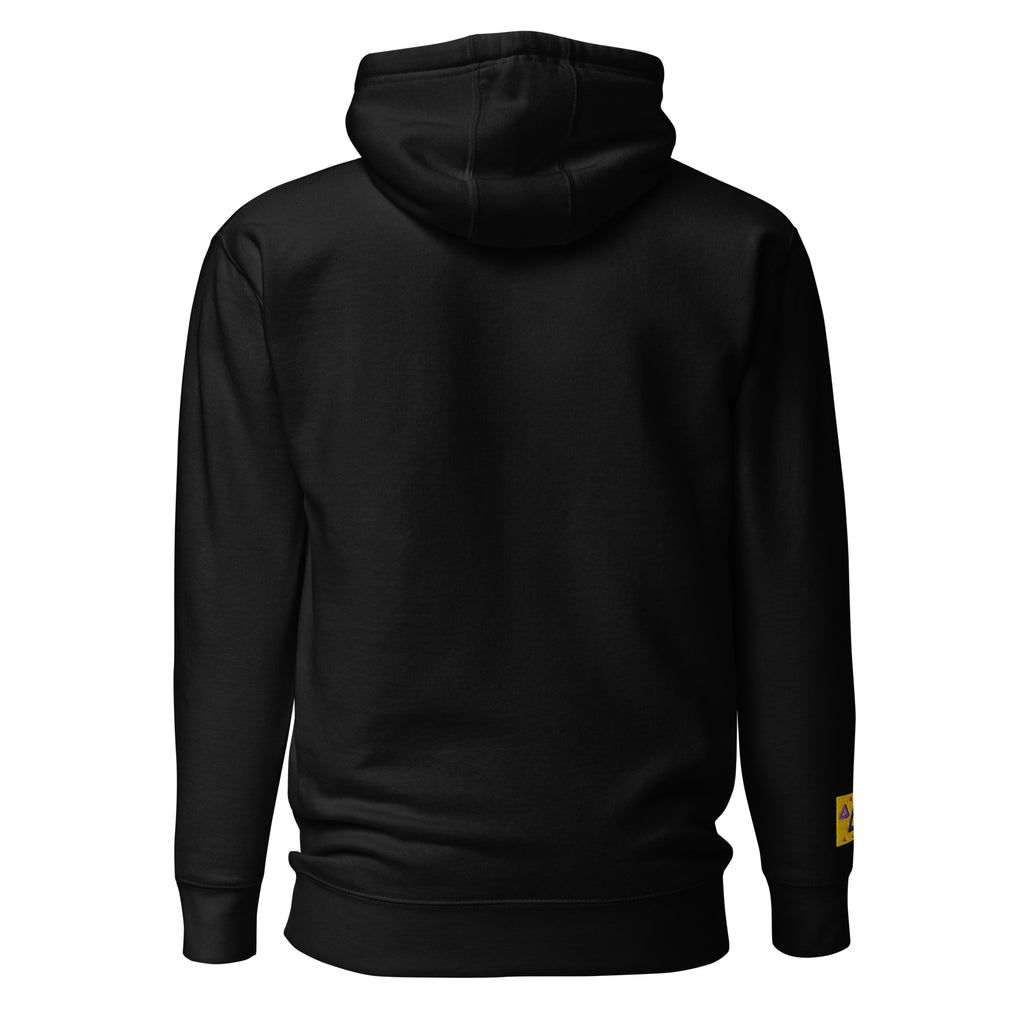 Unisex streetwear pullover hoodie in black, back view