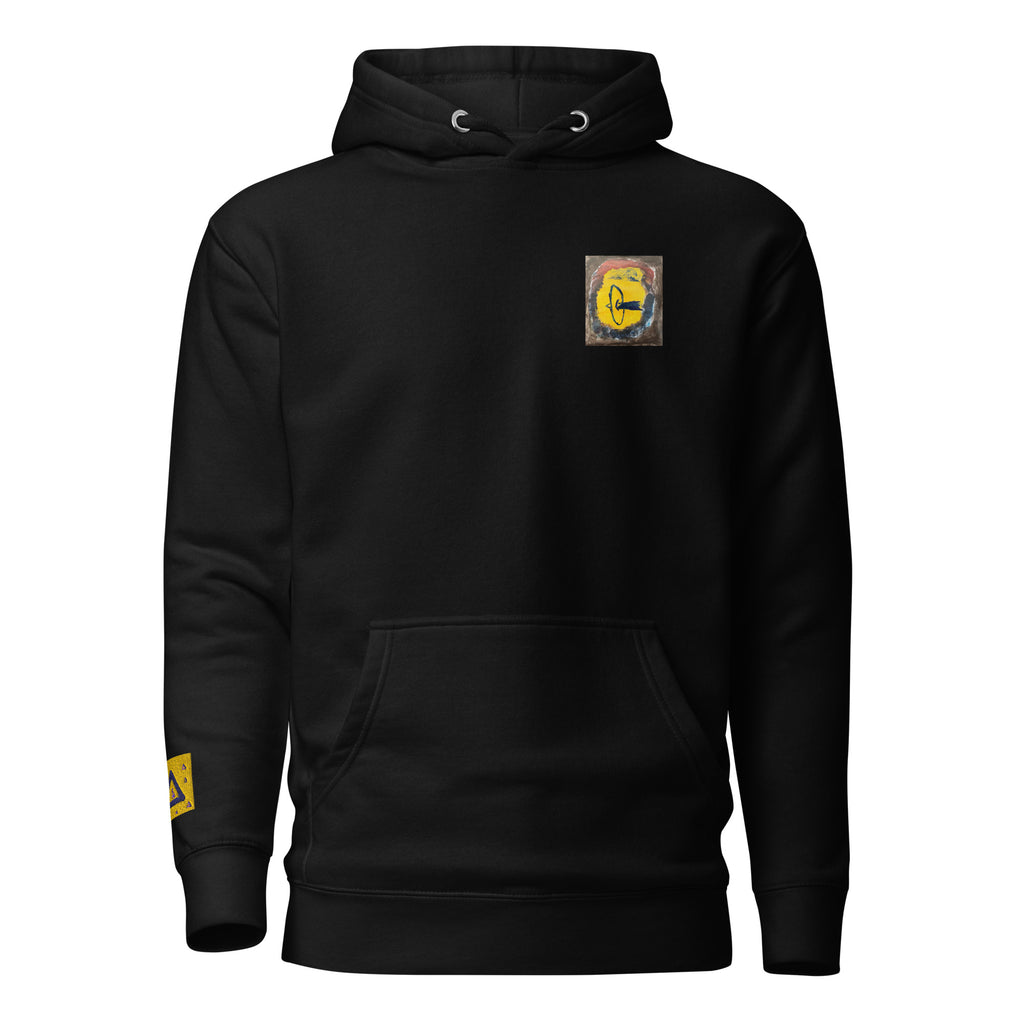 Unisex streetwear pullover hoodie in black, front view