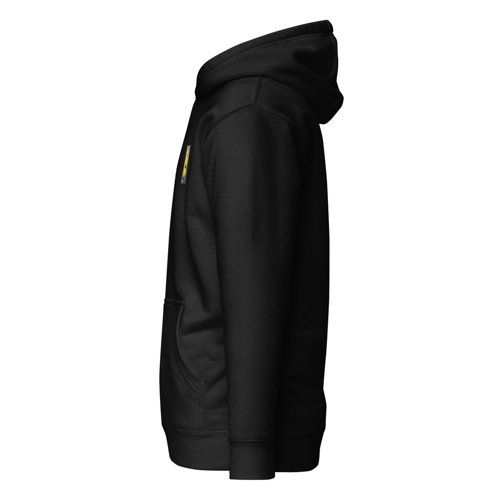 Unisex streetwear pullover hoodie in black, left side view