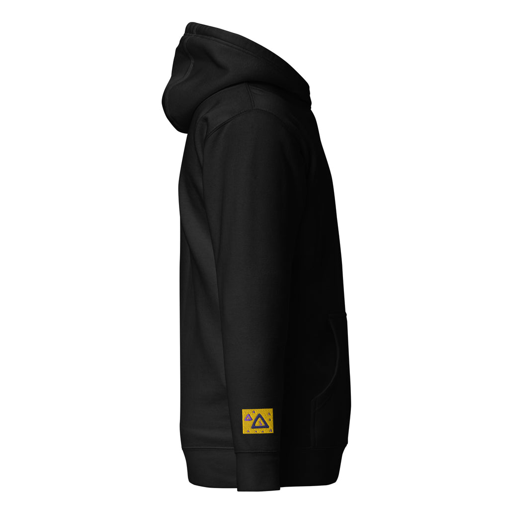 Unisex streetwear pullover hoodie in black, right side view